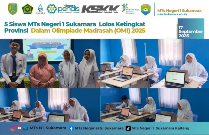 5 siswa MTs Negeri 1 Sukamara berhasil lolos Ke tingkat provinsi dalam Olimpiade Madrasah Indonesia